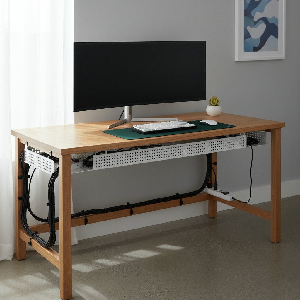 organisation des câbles d’un setup gaming propre avec gestion sous bureau discrète