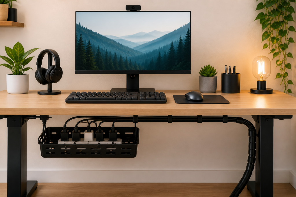cacher câbles écran PC sans percer bureau organisé
